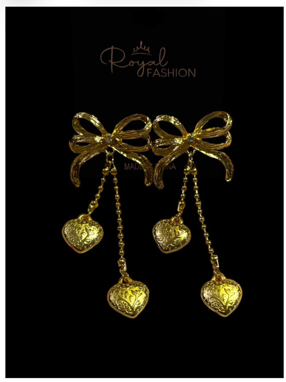 Goldtone Bow & Heart Drop Earrings